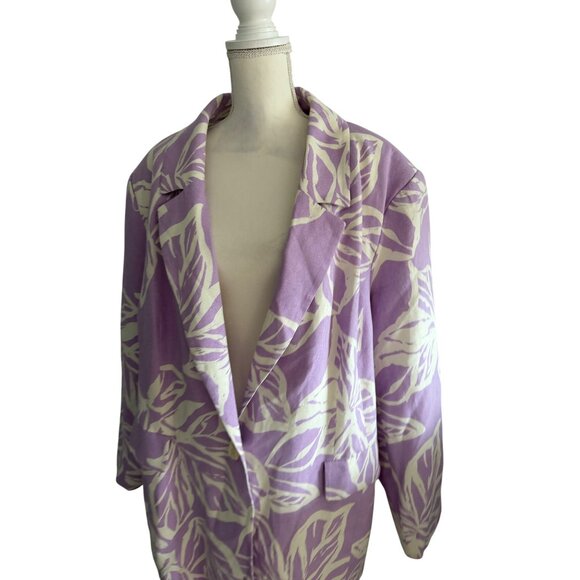 ELOQUII Purple White Floral Linen Blend Jacket Blazer Sz 26 - Picture 4 of 6